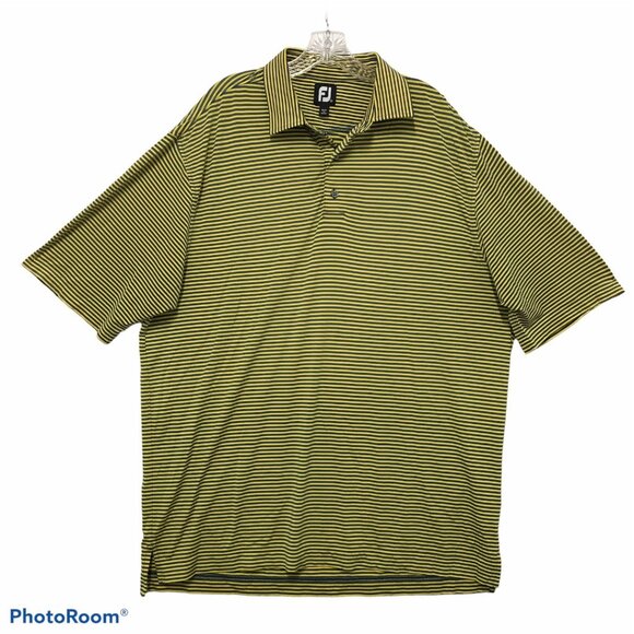 FJ Foot Joy Polo Shirt Mens XL Short Sleeve Yellow & Gray Stripe - Picture 1 of 7